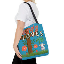 Load image into Gallery viewer, Jesus Loves Me Lamb Tote - Turquoise