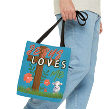 Load image into Gallery viewer, Jesus Loves Me Lamb Tote - Turquoise