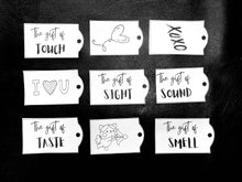 Load image into Gallery viewer, Valentines Gift Tags based on the 5 Senses - physical product
